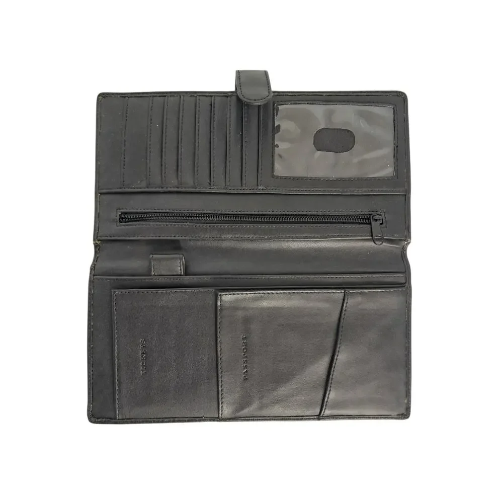 Pair of Black Travel Wallets Passport Ticket Organizer Multiple Pockets Zippers